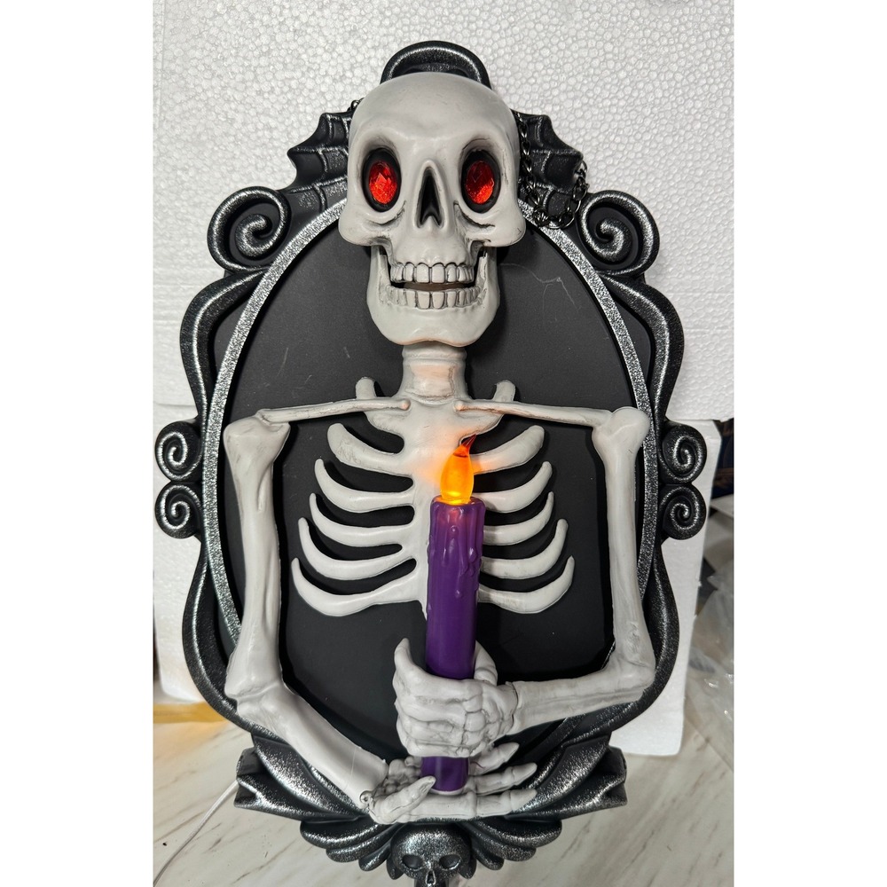 Target Halloween Skeleton Gothic Frame Animated Light Up Red Eyes Purple Candle